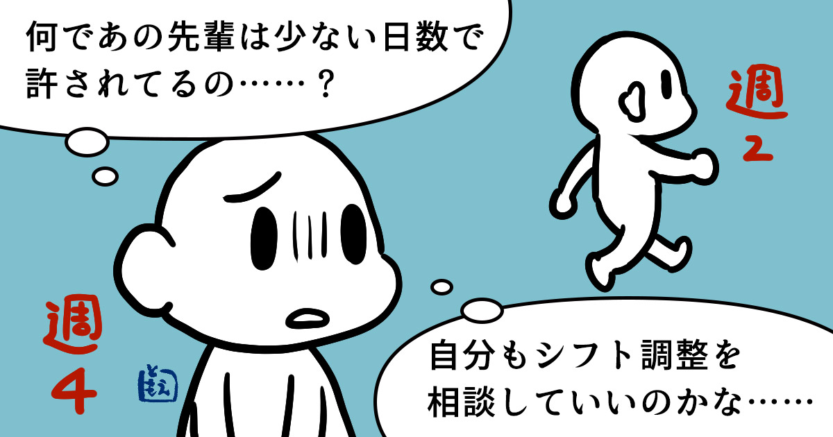 先輩が勤務日数少なくしてるから、自分もシフト調整を相談して良い？